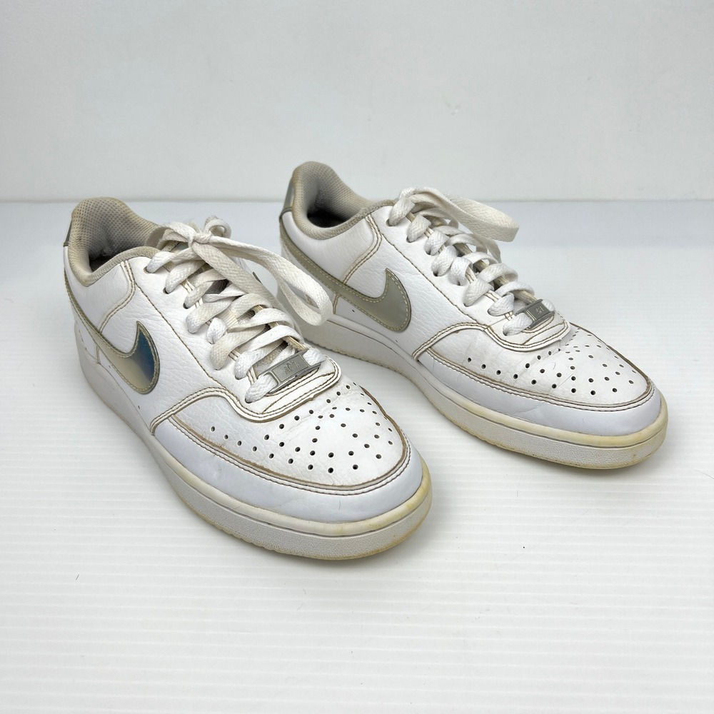 Nike Court Vision Low Women's White Silver Holographic Swoosh Sneakers Shoes